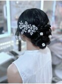 結婚式 二次会 お呼ばれ ゆるふわアップシニヨン 華やかアクセ
