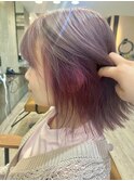 大人可愛い外ハネボブアッシュブラウンピンクインナーカラー