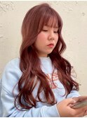 20代～50代☆ロング韓国風巻きピンクチェリーレッド前髪あり
