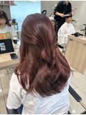 韓国ヘア髪質改善ブリーチなしダブルカラーワインレッドレイヤー