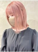 ダブルカラーピンクベージュケアブリーチハイトーンミニボブ