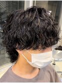 渋谷波巻きスパイラルパーマメンズカットシャドウマッシュウルフ