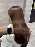 ブリーチなしのダブルカラーで黒髪からまろやかブラウン！