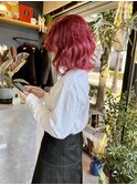 くびれ外ハネボブレッド系ハイトーンブリーチダブルカラー