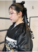 編みおろしポニー　三つ編みヘア　センターパート ヘアセット