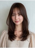 前髪シースルーバングくすみベージュ/韓国巻き