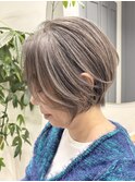 くびれショートボブ40代50代グレイカラー白髪染め自髪ぼかし