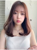 小顔ワンカールレイヤーカットくびれヘアアプリコットオレンジ