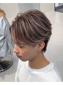 メンズカット センターパート ブリーチ ミルクティーベージュ