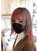グレー×ピンクインナーフレーミング/ブリーチデザインカラー