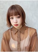 大人可愛い前髪ありアゴラインボブピンク系カラー