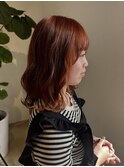 オレンジインナーカラー ポイントカラー ダブルカラー ゆる巻き