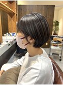 小顔ストレートボブ黒髪グレージュダークアッシュモード