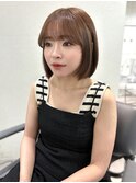 ピンクミルクティー ブリーチなし レイヤーボブ 顔周り
