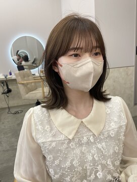 サンド 鹿児島中央(sand) ミディアムボブ　くびれボブ　オリーブベージュ