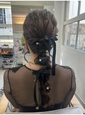 編み下ろし　リボンアレンジ　お呼ばれヘア