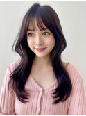 ぱっつん前髪サラ艶ロングレイヤーカットショコラブラウンKA63