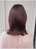 ミディアムヘア レイヤー ピンクブラウン 顔まわり 前髪