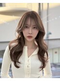 韓国顔まわりレイヤーカットグレージュオリーブベージュブラウン