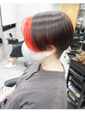 ヘアテリア リュウ 大塚(hair teria ryu) センターパート/ショート/フロントカラー/レッド