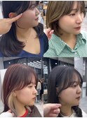 美髪シアーカラーピンクブラウンショートカット切りっぱなしボブ