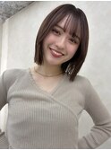 顔周りカット/縮毛矯正/ダークブラウン/コーラルピンク
