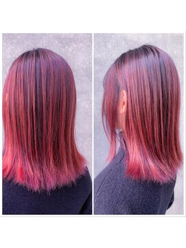 ユアーズ ヘア 恵比寿本店(youres hair) チェリーピンク　ストレートロブ　　　長山