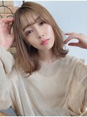 外ハネボブ/ベージュカラー大人かわいい前髪小顔薄めバング