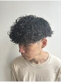波巻きパーマツーブロックメンズマッシュ