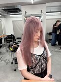 ダブルカラーロングブリーチピンクヘア韓国ヘアハイトーン小顔