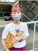 ピンクカラー　切りっぱなし　前髪