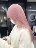 ダブルカラーピンクベージュベージュカラーケアブリーチレイヤー