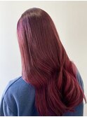 レッド×レイヤーカット×コテ巻き仕上げ