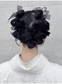 ミディアムヘアアレンジリボンアレンジ卒業式ヘア
