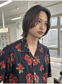 大分メンズセンターパートミディアムボブ毛流れニュアンスパーマ
