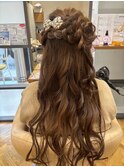 ゆるふわウェーブ編み込みハーフアップお呼ばれヘアセット