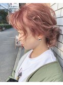 ピンクベージュ_毛先パーマ ことりベージュ