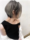 外国人風ハイライトバレイヤージュショートボブ  グレージュ