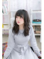 ミック ヘアアンドビューティー 大山店(miq  Hair&Beauty)&nbsp;斜めバングくせ毛風ウェーブパーマ黒髪ナチュラルカラーa