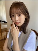 大人かわいいくびレイヤーピンクベージュ小顔シースルーバング