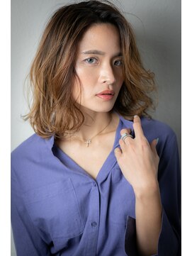 カバーヘア 上尾西口店(COVER HAIR) カーキベージュハイライトかきあげボブパーマw上尾20代30代40代