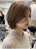 小顔ショートボブ/丸みショート/白髪ぼかし/アッシュベージュ