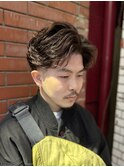  柏パーマ 色気かき上げセンターパート×テーパーフェード