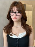 美髪くびれミディアムレイヤー韓国ヘアシースルーバング髪質改善
