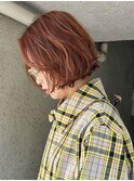 20代30代ミディアムボブ重ためボブオレンジブラウンカラー/akari