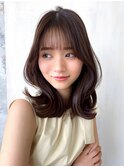 外ハネ小顔バング韓国風くびれレイヤー顔まわりショコラブラウン