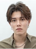 天神大名メンズパーマフェザーパーマセンターパートガイルヘア