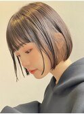 顔周りレイヤーカットグレージュカラーくびれボブショートカット