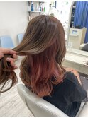 インナーカラーピンク/前髪/アンブレラカラー/こなれミディ新籾