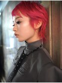 渋谷/ウルフカット ネオンピンク デザインカラー ショートカット